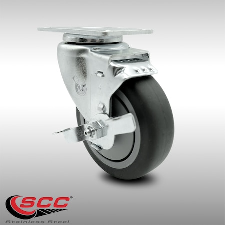 Service Caster 4 Inch SS Thermoplastic Rubber Swivel Top Plate Caster with Brake SCC-SS20S414-TPRB-TLB